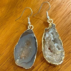 Gemstone Quartz Geode Drop Earrings